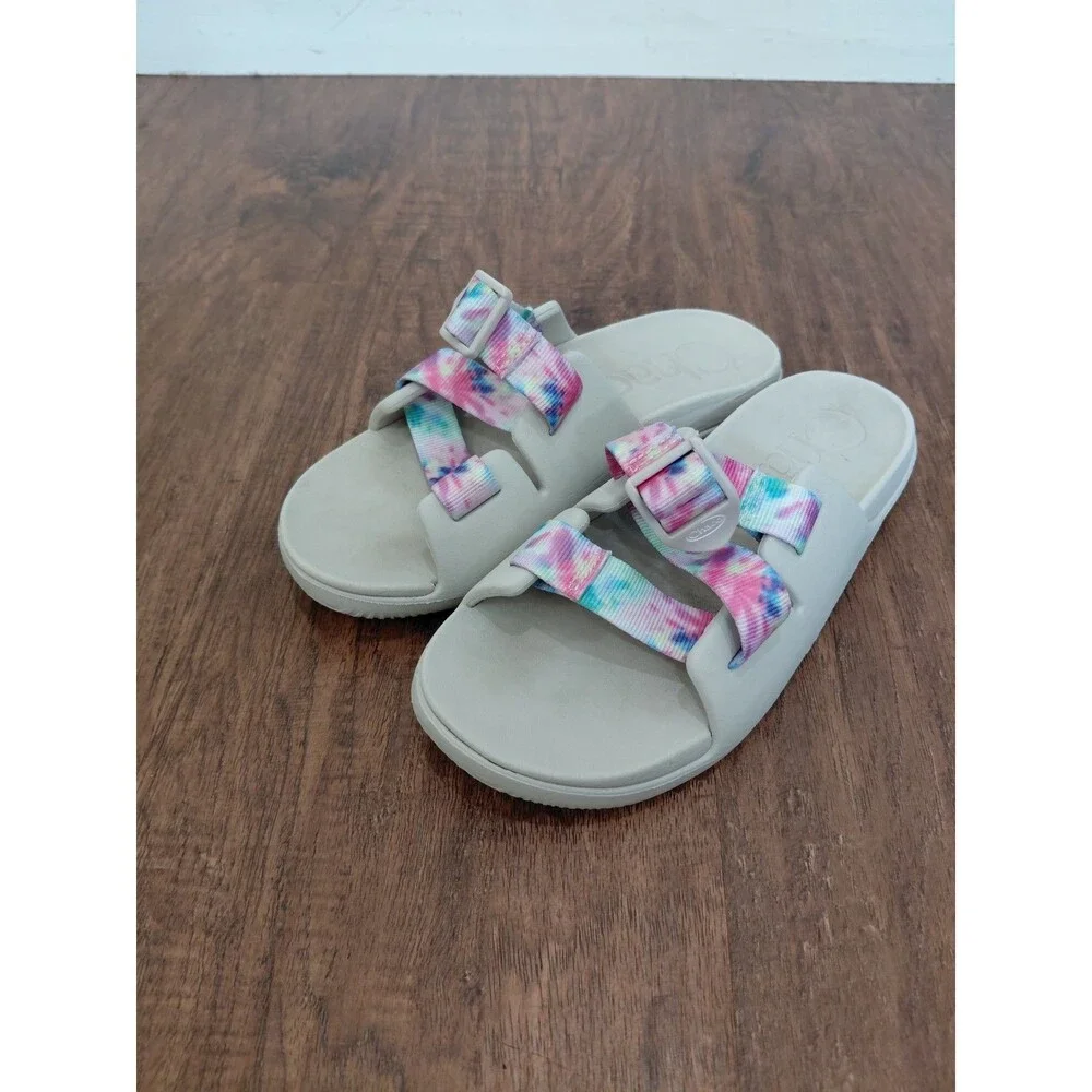 Chaco Chillos Sandals Slides Pink Blue Green Yellow Tye Dye Girls Youth Size 4